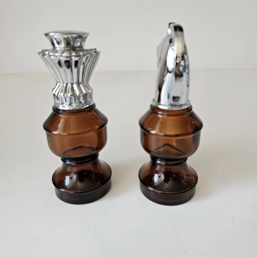 Vintage Chess Silver Head Refillable Brown Bottles Avon 3 oz